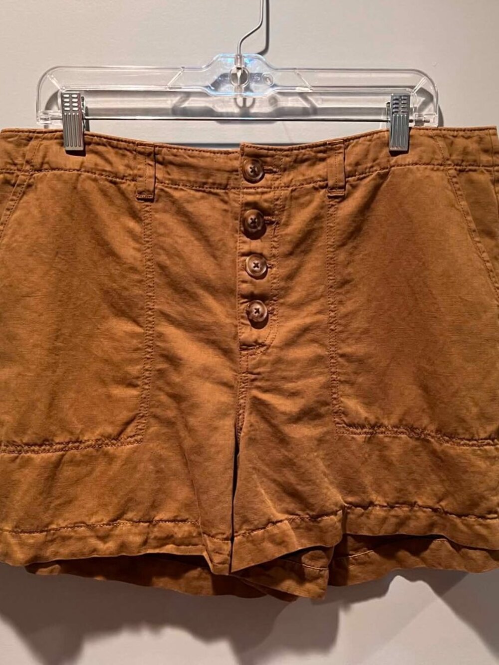 Adorable Button Fly Cotton/Linen Blend Shorts from The Loft Sz 14 Tobacco